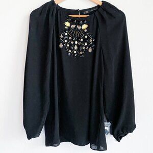 Zara Black Beaded embellished Chiffon Blouse M